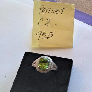 Green Peridot with cubic zirconia ring 925 solid silver mixed metal